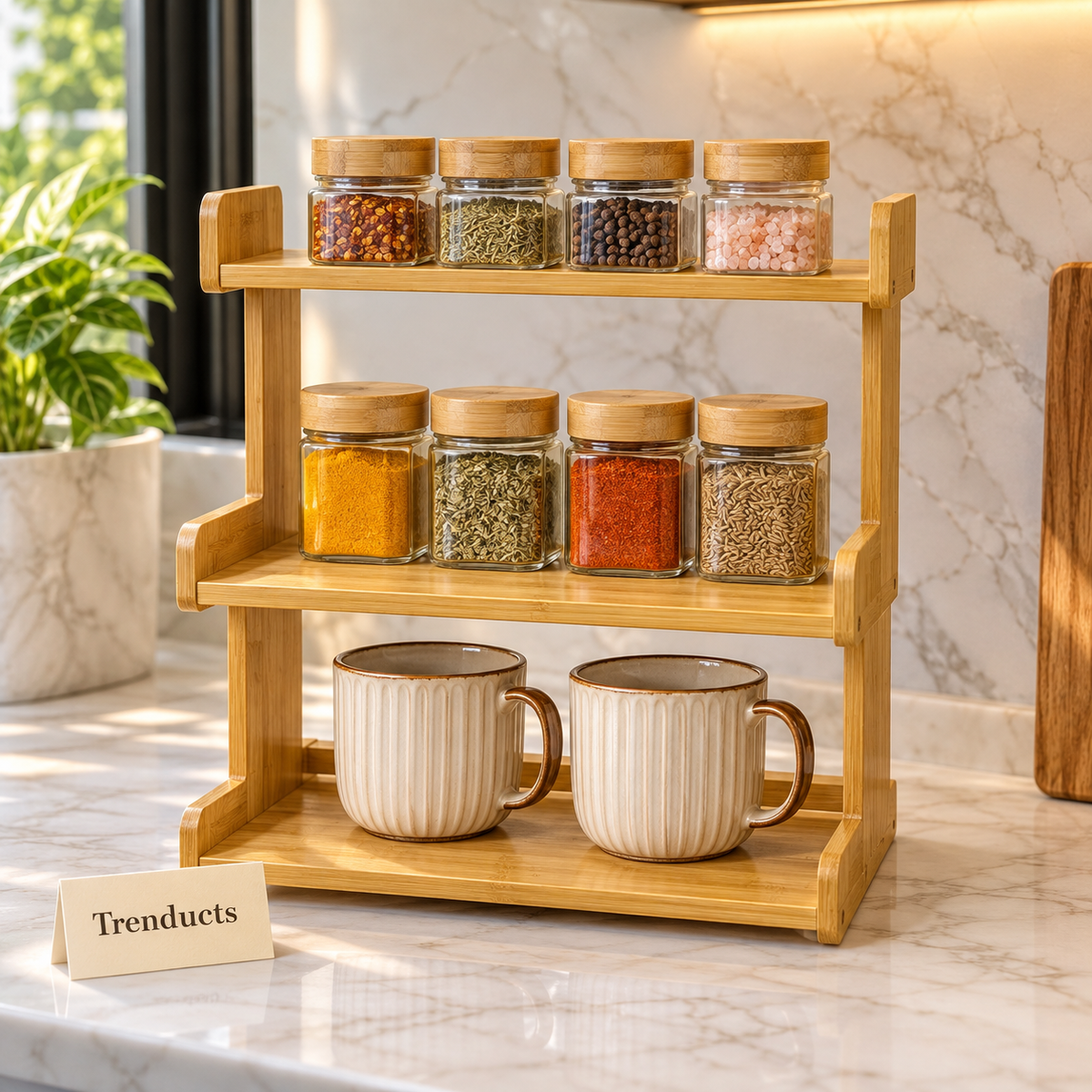 3-Tier Wooden Stand - Bamboo Kitchen Countertop Shelf