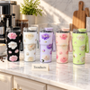 Flower Coffee Cup Sipper 500ml - Steel Tumbler with Straw