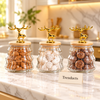 3 Pcs Glass Jar Set - Ribbed with Gold Deer Lids