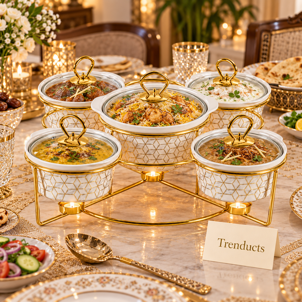Brilliant 5 Piece Round Casserole Set with Gold Stand