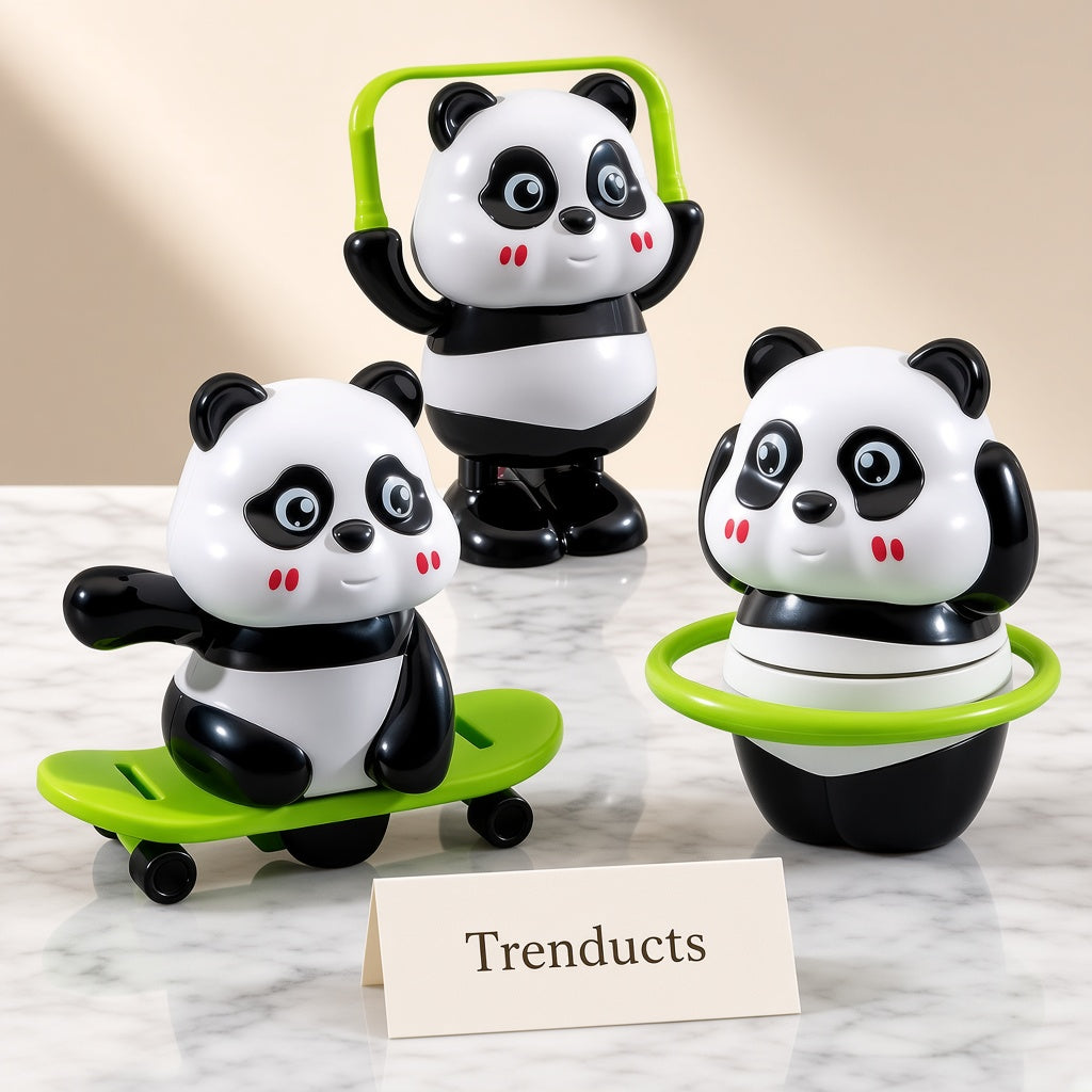 Plastic Panda Toy Set for Kids - 3 Moving Action Pandas