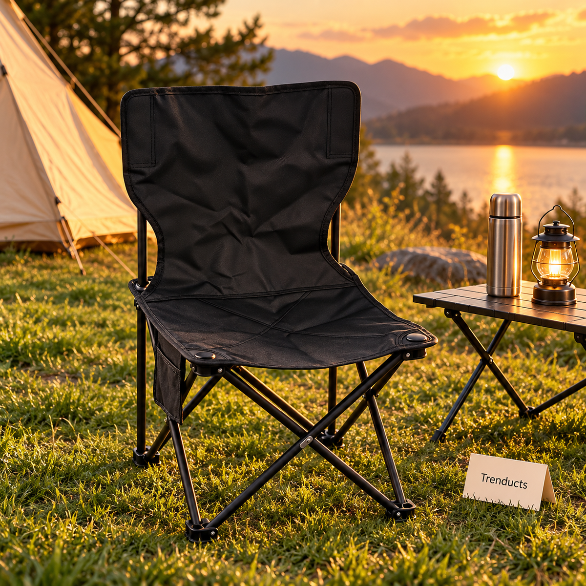 Foldable Camping Chair - Compact Black Folding Seat