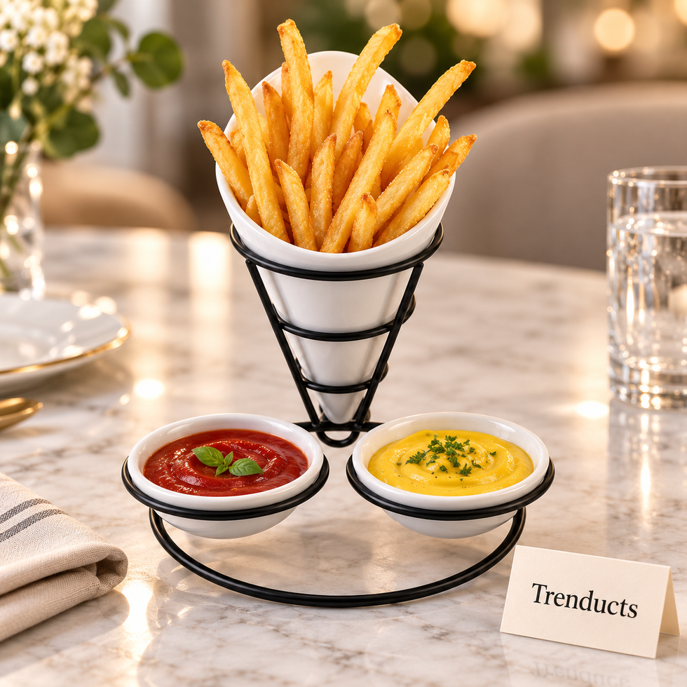 Brilliant Fries Holder - Black Cone with Dip Bowls