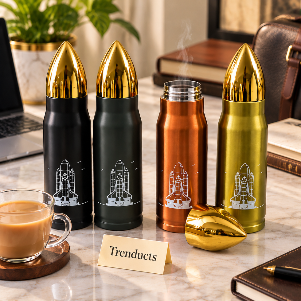 Bullet Stainless Steel Bottle - Gold Cap Rocket Print Flask (Random)