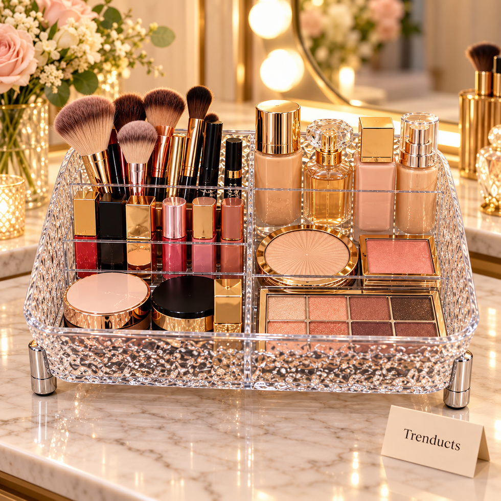 Acrylic Makeup Organizer - Clear Crystal Tray with Feet