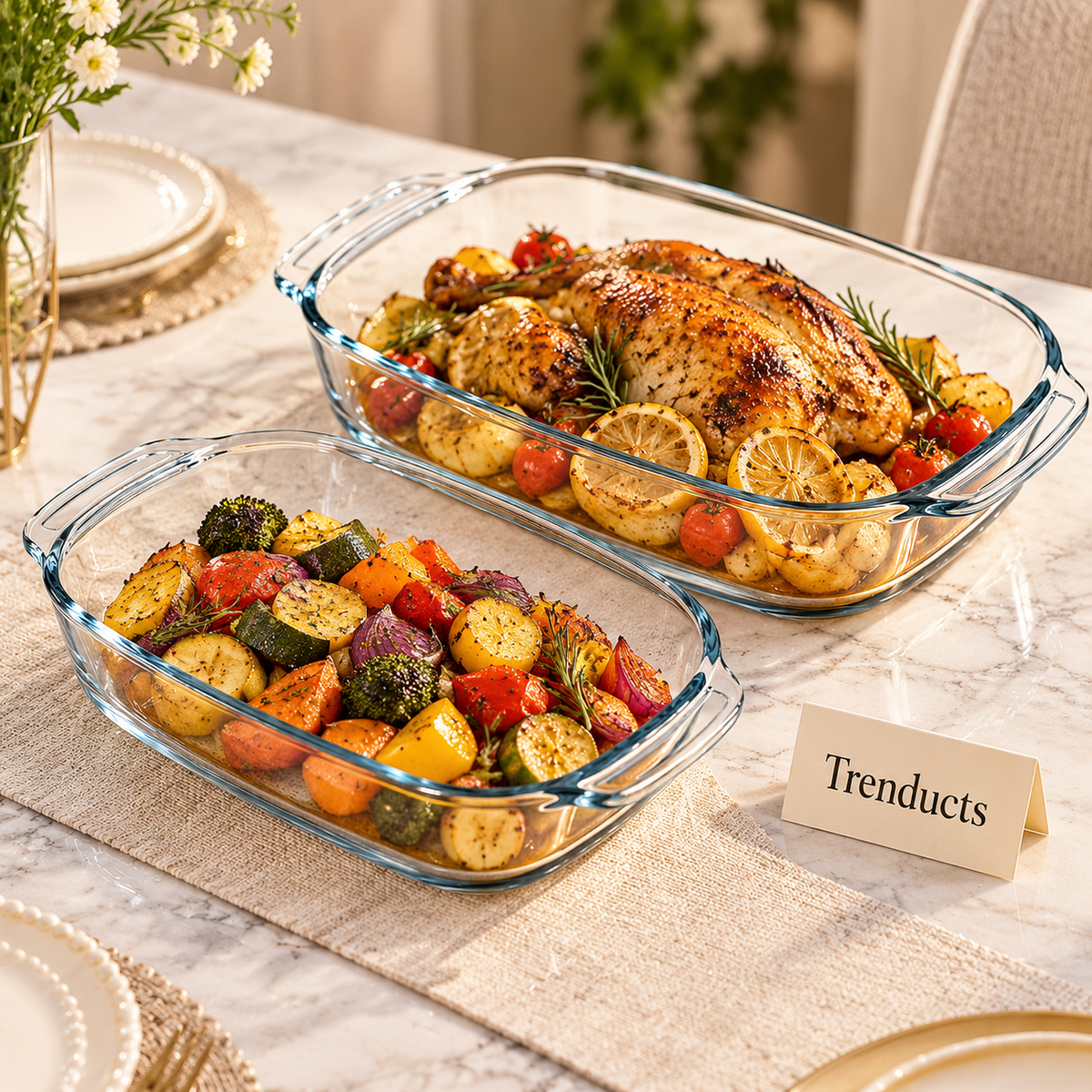 Danny Home Oval Glass Baking Pan Set - 2 Pcs 1.6L & 3L