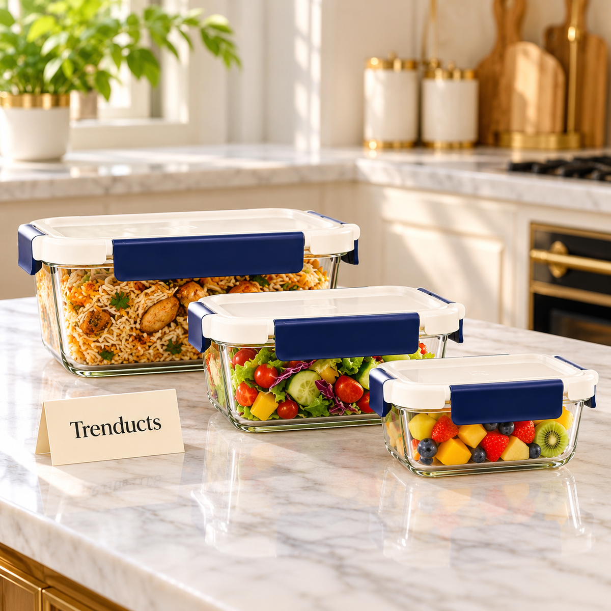 Glass Food Container Set - 3 Size Locking Lid Boxes