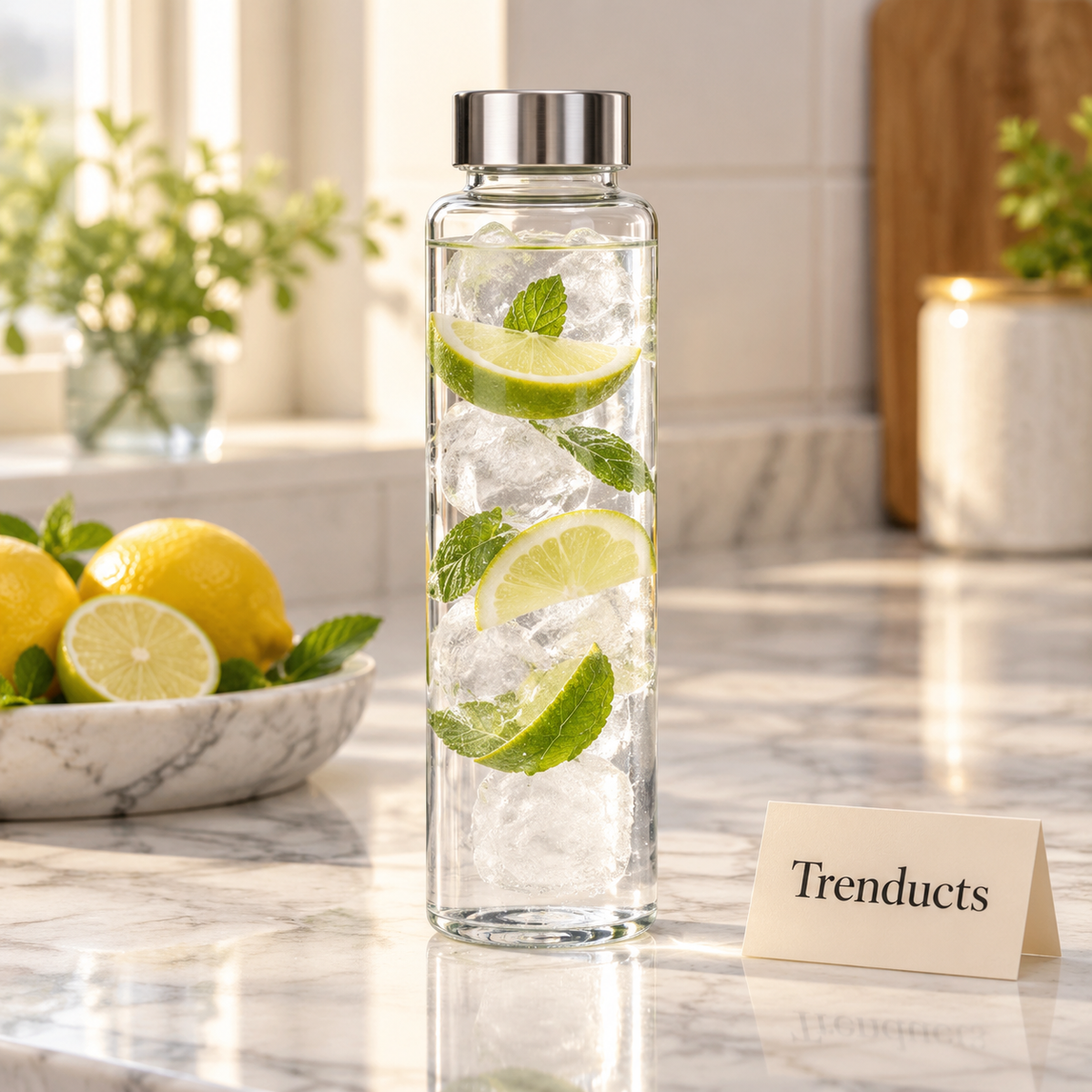 Danny Home Glass Drinks Bottle 550ml - Steel Cap
