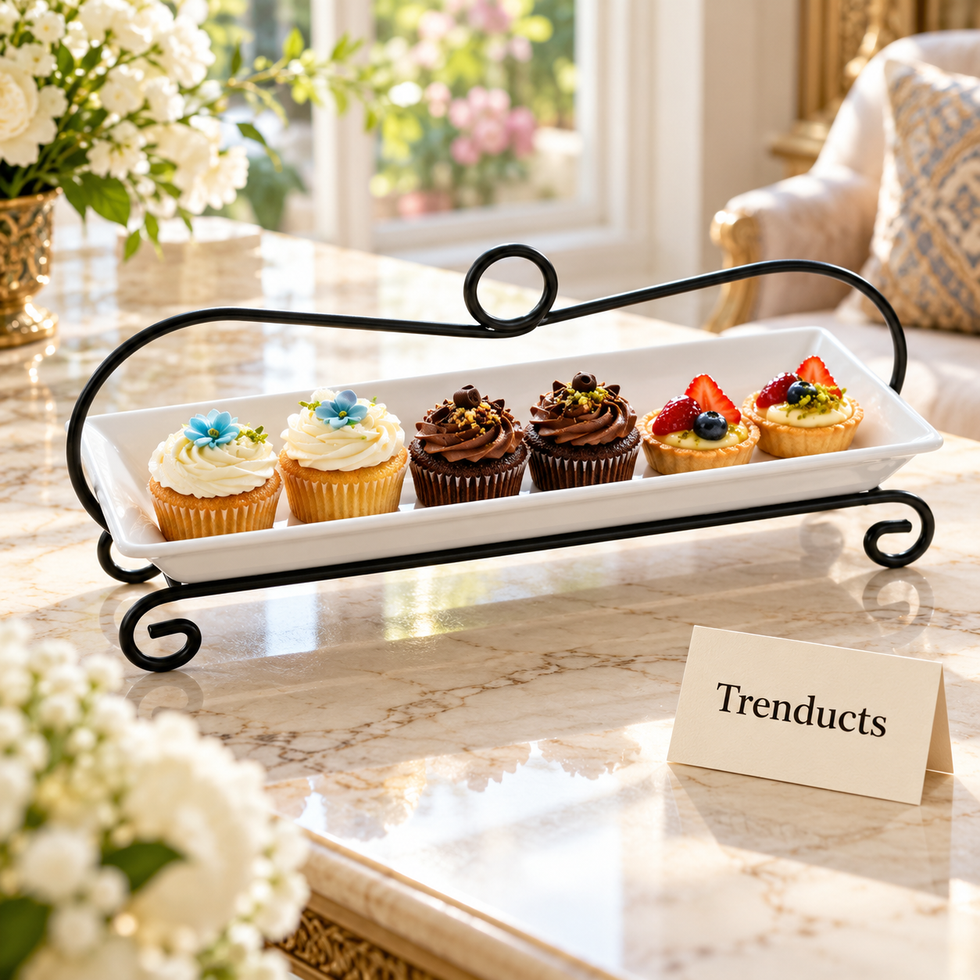 Symphony Pastry Holder - White Tray with Metal Stand