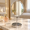 Table Mirror - Oval Silver with Textured Metal Base