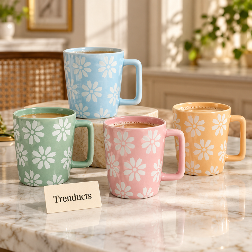 Daisy Print Mug 400 ml - Square Handle (Random Colour)