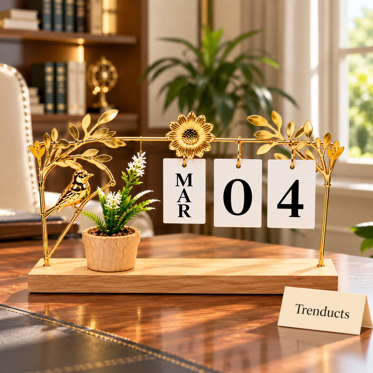 Wooden Plant Calendar - Gold Leaf Desk Decor