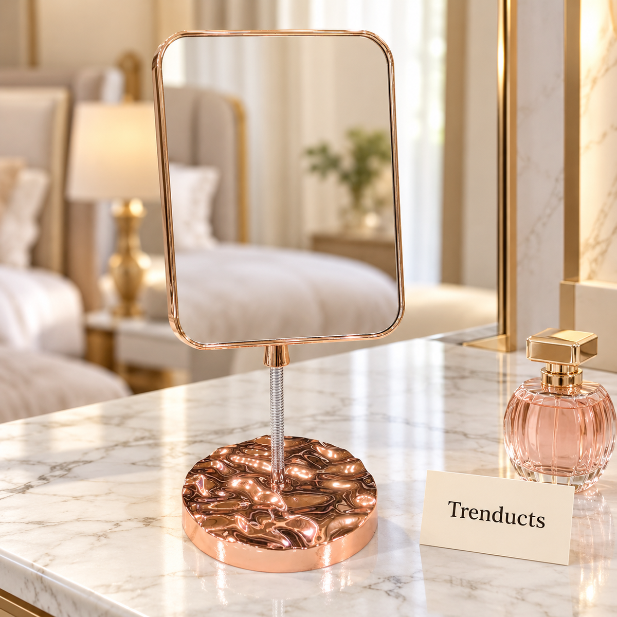 Table Mirror - Rectangle Rose Gold with Textured Base