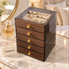 Wooden Jewelry Box - 5 Layer Walnut Drawers with Clear Lid