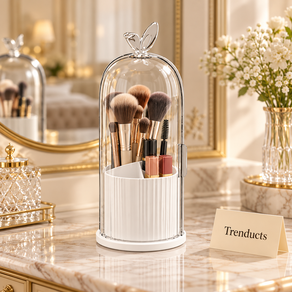Plastic Makeup Brush Holder with Dust Cover - Rotating