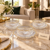Ribbed Glass Bowl Set with Gold Rim Saucers - 6 Pcs