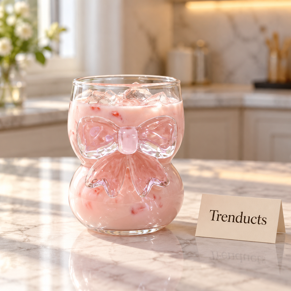 Bow Glass Drinking Cup - Clear with Pink Bow Design