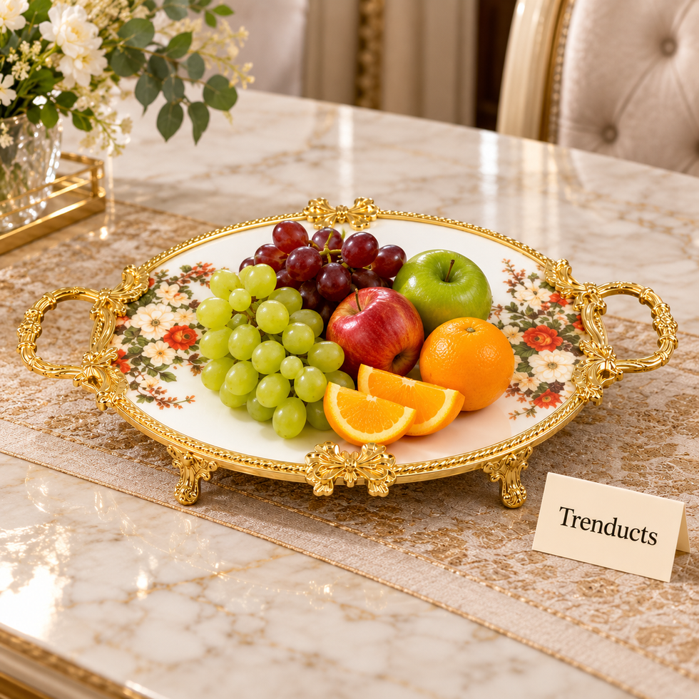 Brilliant Oval Flat Tray - Royal Bloom Floral with Handles