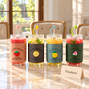 Fruit Feast Glass Mug with Straw - Leather Sleeve (Random)