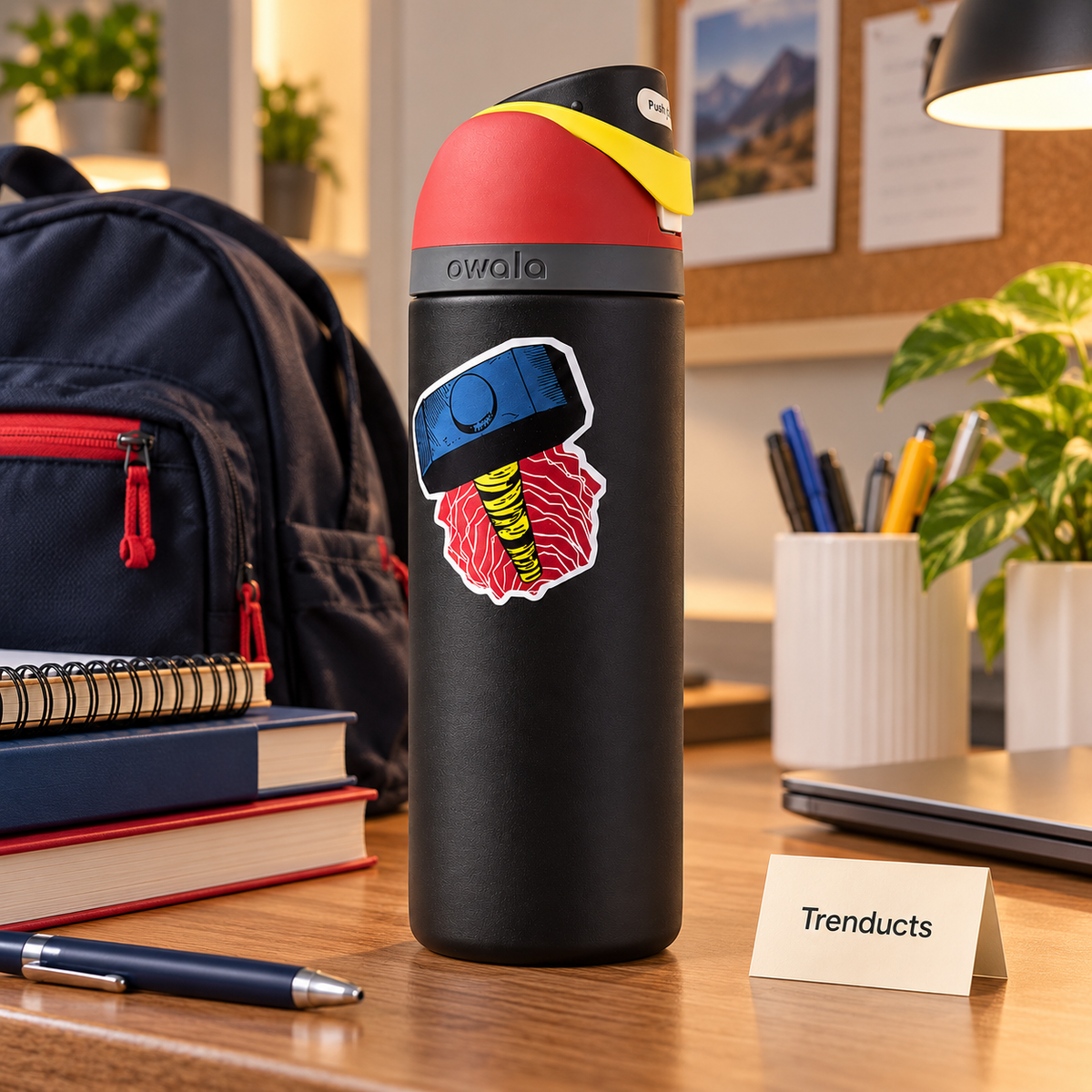 Owala Water Bottle 24 oz - Black Thor Hammer Design