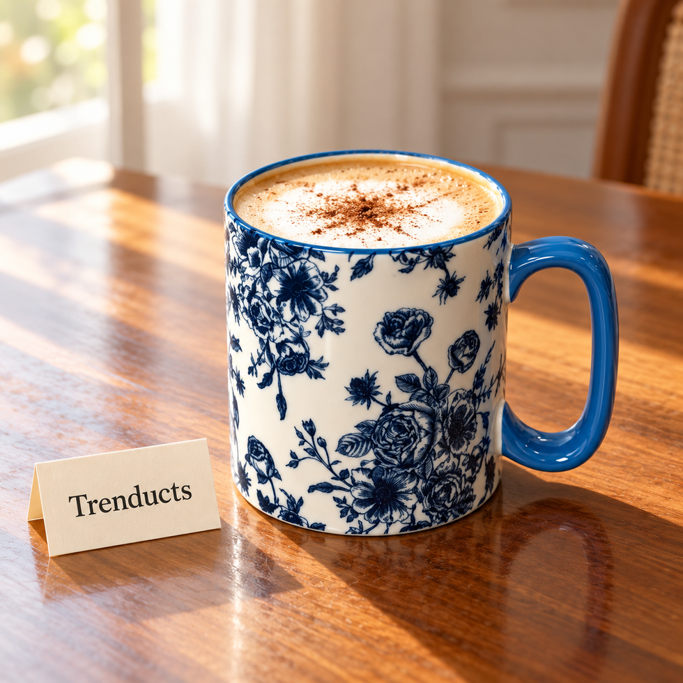 Danny Home Blue Rose Mug 450ml - Porcelain Coffee Mug