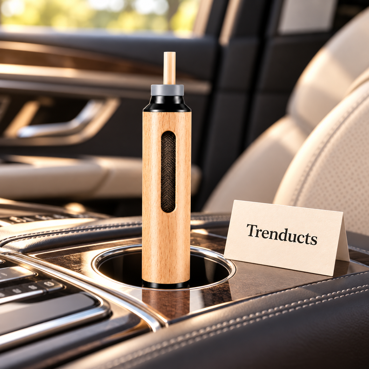 Portable Car Ashtray Tube - Mini Wood-Look Cigarette Holder