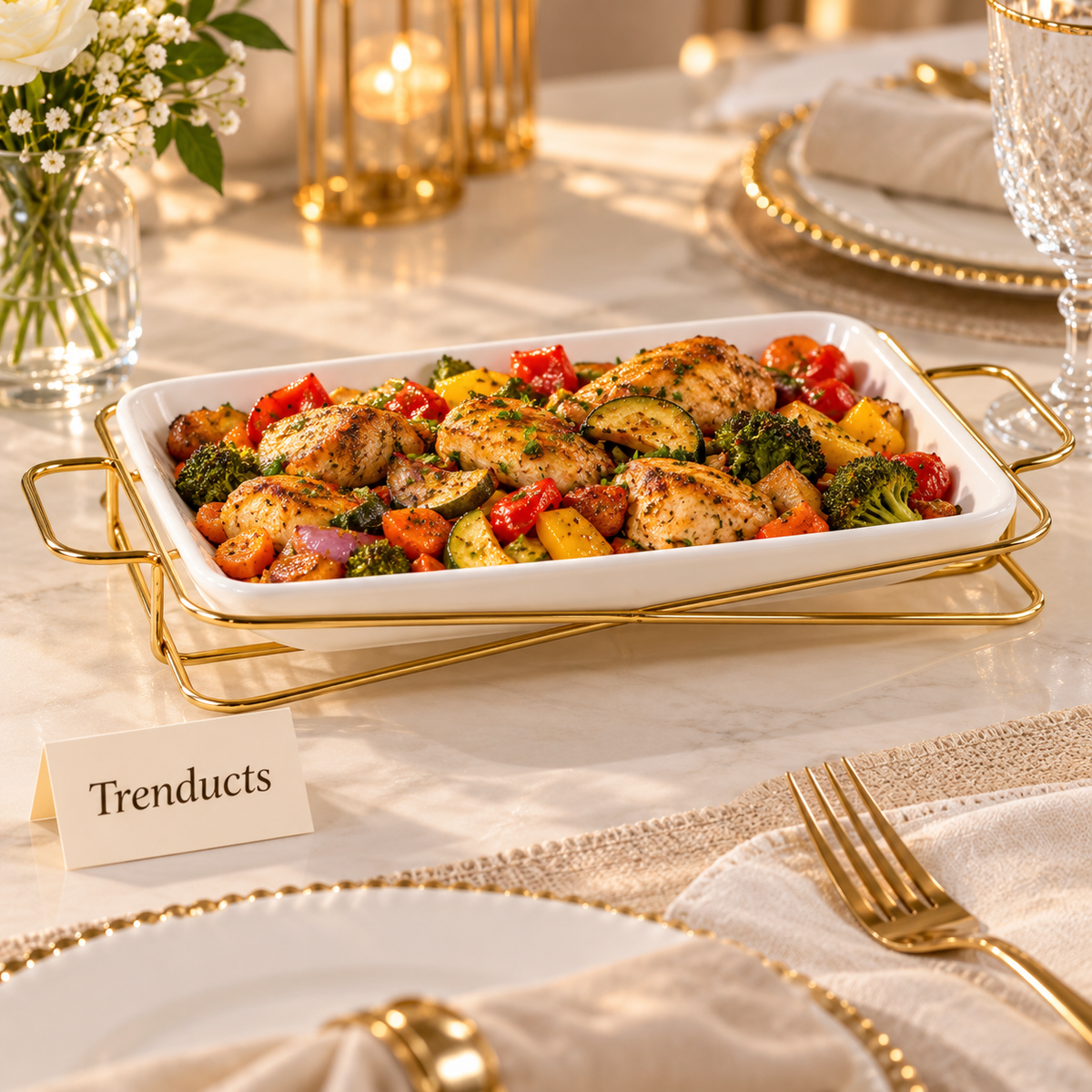 Brilliant 10 inch Rectangular Plate - Gold Wire Stand