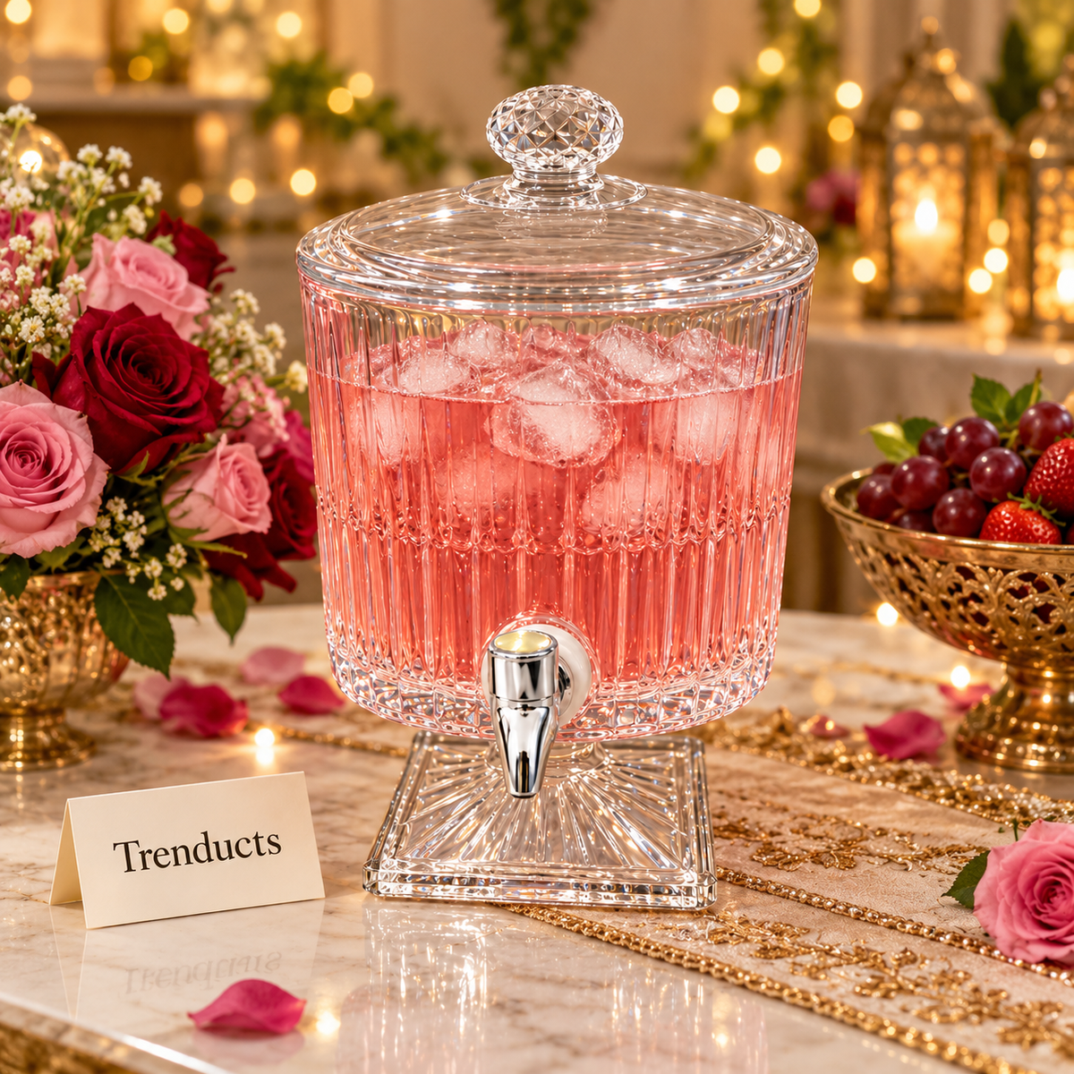 Brilliant Glass Juice Dispenser - Fluted Design with Tap