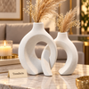 White Loop Vase Pair - Modern Ring & Crescent Design