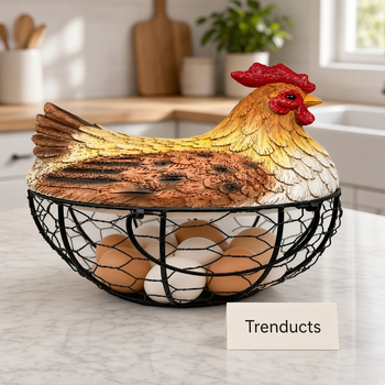 Metal Egg Basket with Fiber Hen Lid - Golden Brown styled in a luxury setting - view 2 | Trenducts