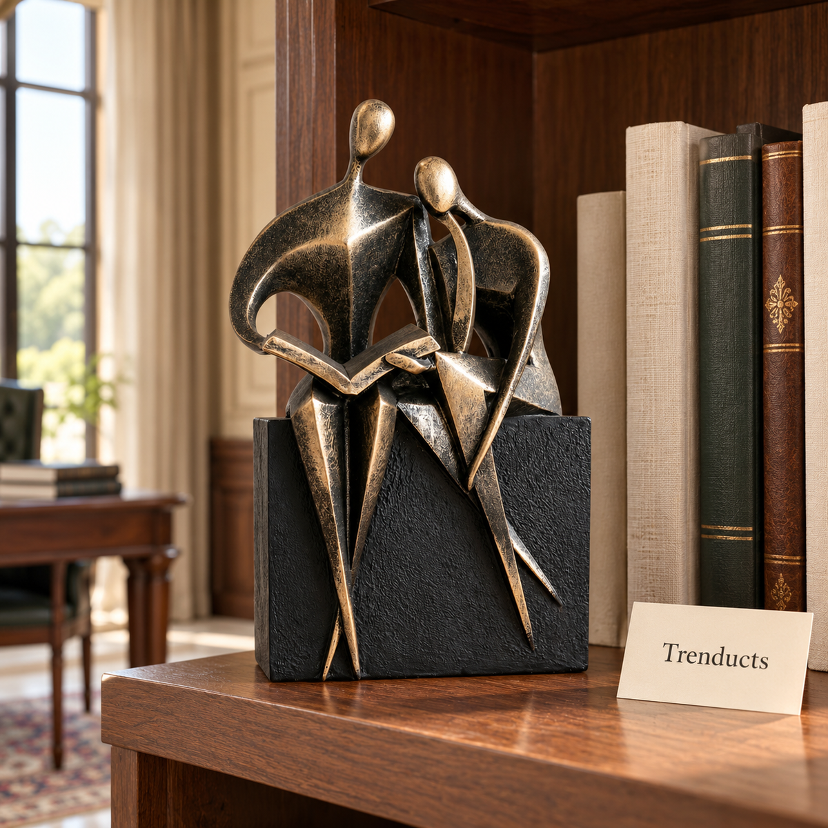 Two-Figure Abstract Sculpture - Bronze-Tone Couple