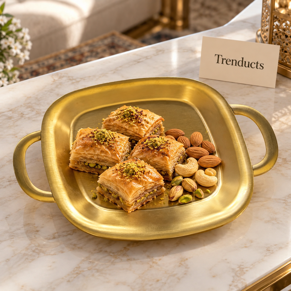 Gold Square Serving Tray - Handles, 19 cm