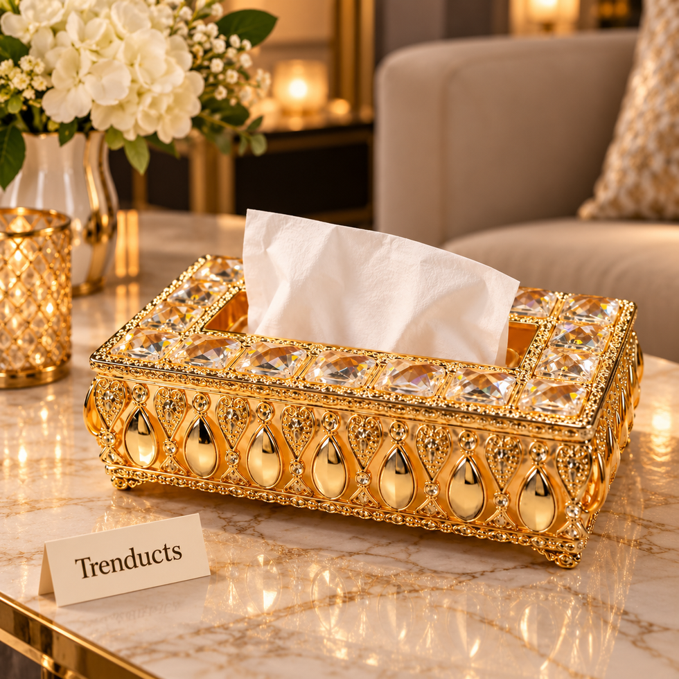 Gold Crystal Filigree LED Luxury Tissue Box Cover