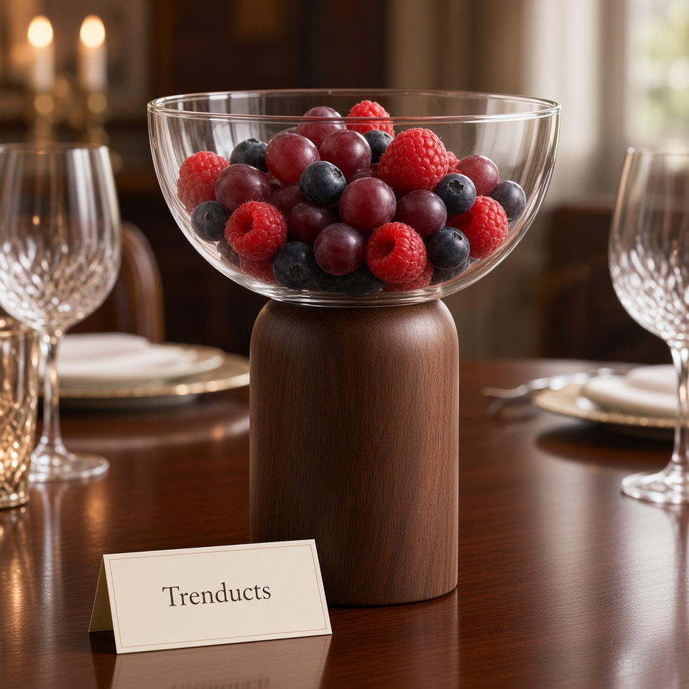 Luxury Glass Serving Bowl on Wooden Pedestal