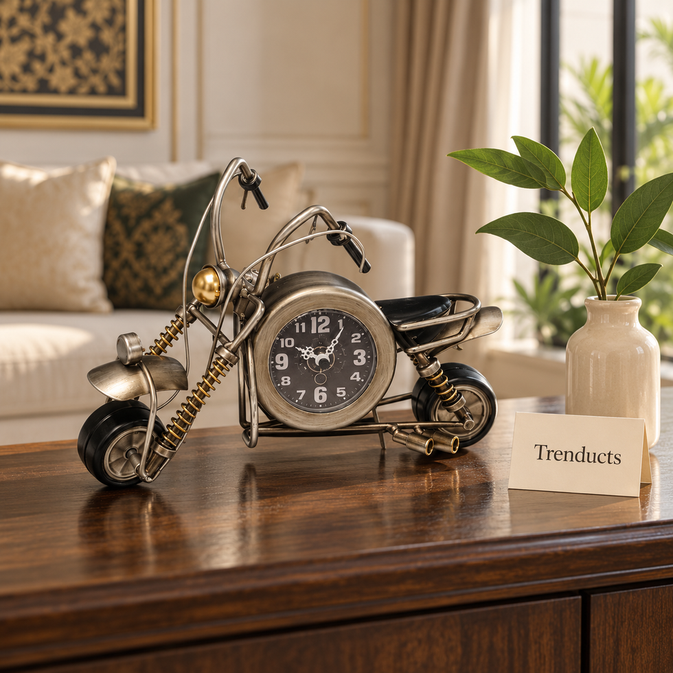 Metal Bike Clock - Silver Chopper Table Clock, 11 inch
