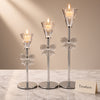 Metal Candle Stand Set of 3 with Glass Bows - Silver
