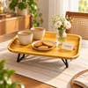 Wooden Serving Tray - Natural Wood with Black Metal Stand
