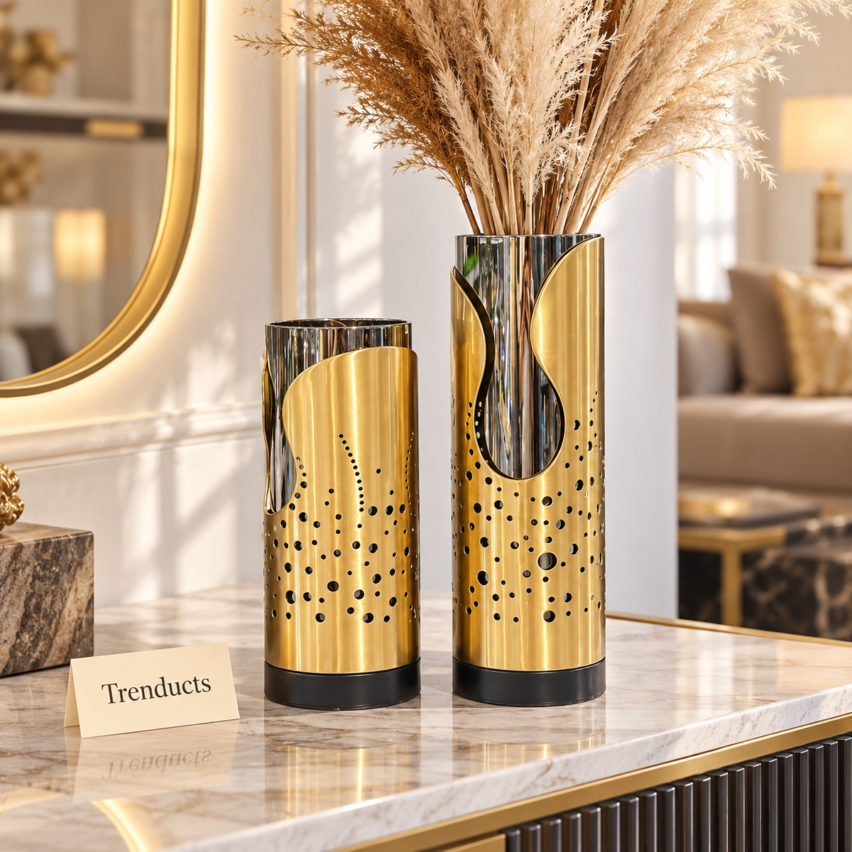 Metal Vase - Gold & Black Leaf Cutout, Small and Big