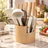 Kitchen Utensil and Knife Set with Holder - Cream and Wood-Grain
