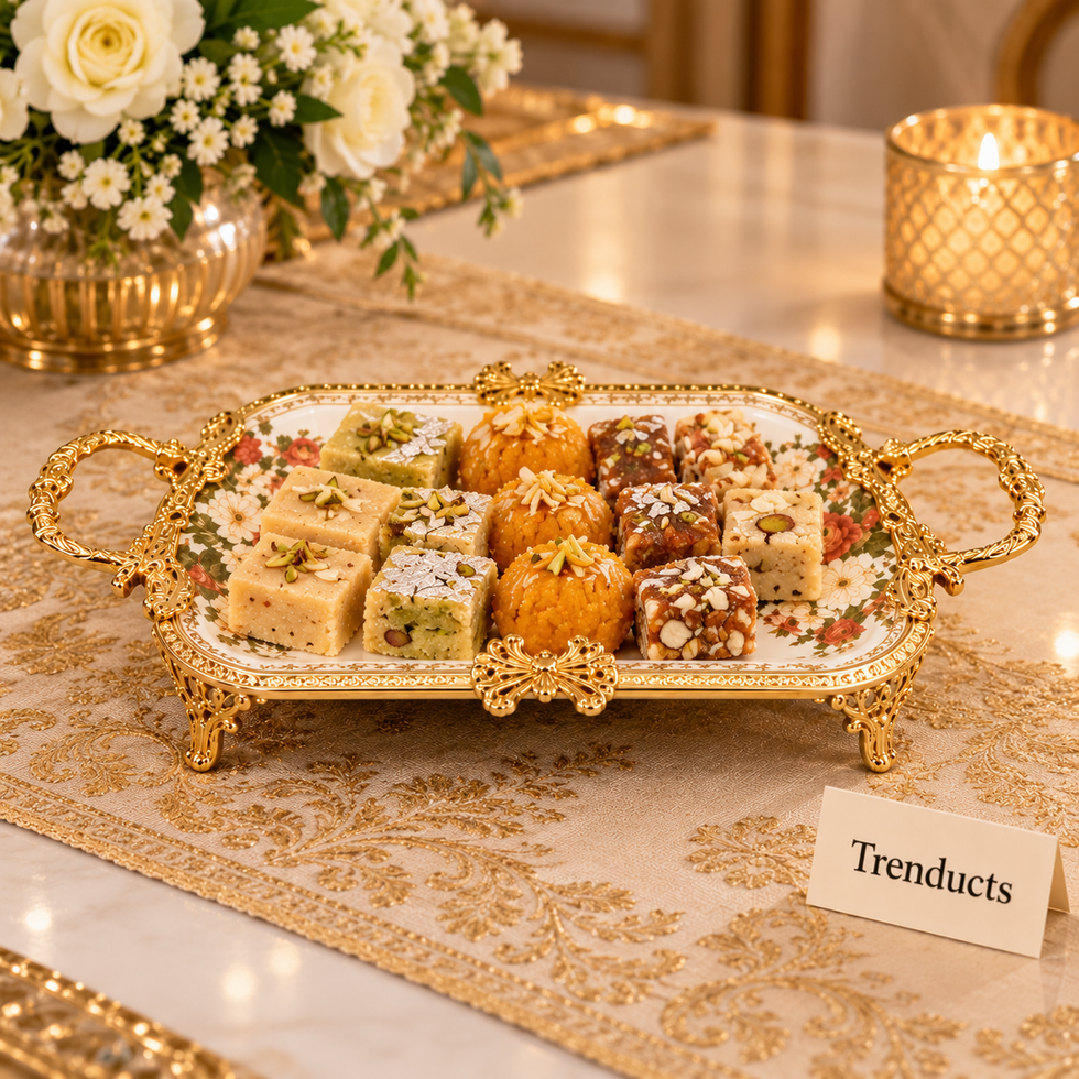 Brilliant Rectangular Flat Tray - Floral with Gold Handles