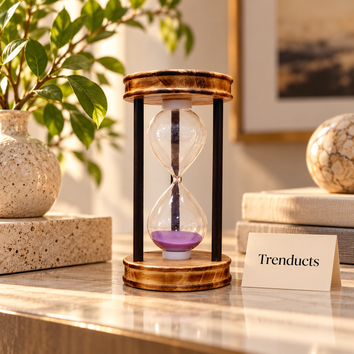 10 Minute Hourglass Sand Timer with Rustic Wood Finish Frame