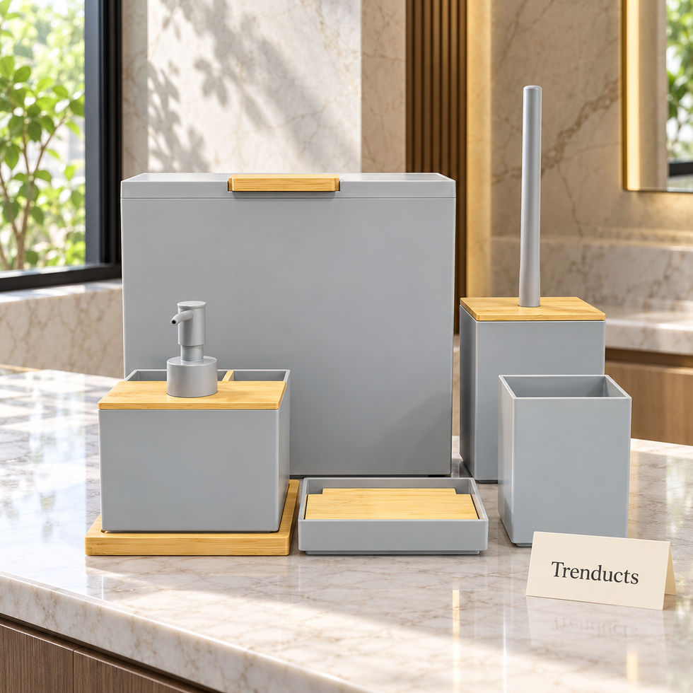 Gray Acrylic Bathroom Set - Bamboo Accents, 6 Piece
