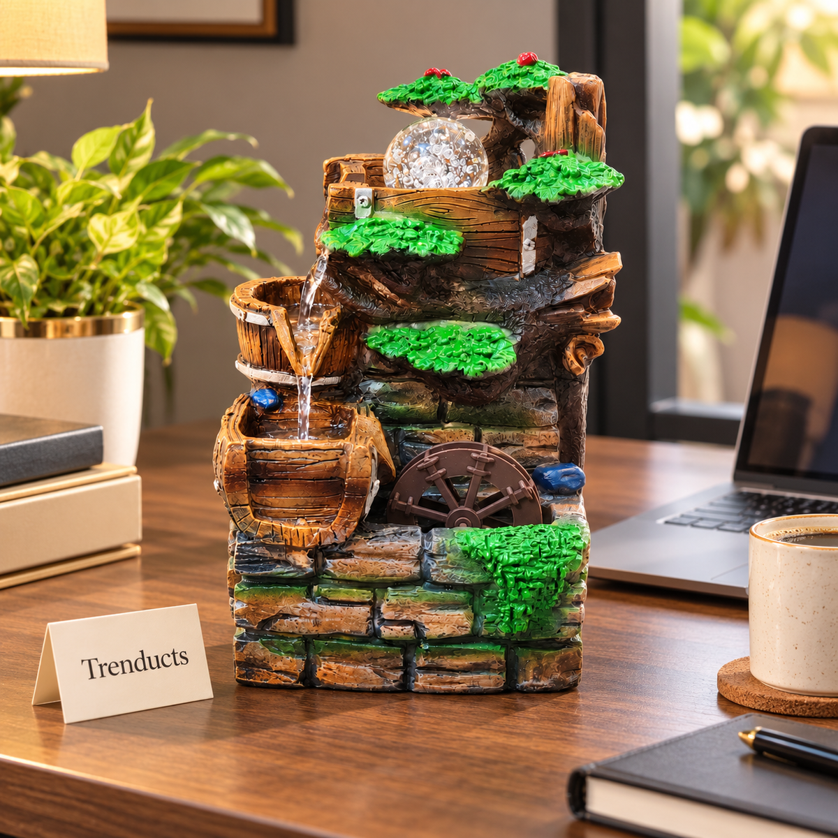 Rock Indoor Water Fountain - Tiered Tabletop with Moss