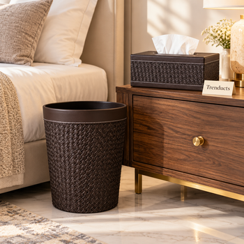 Dark Brown box dustbin in a bright bedroom - Trenducts