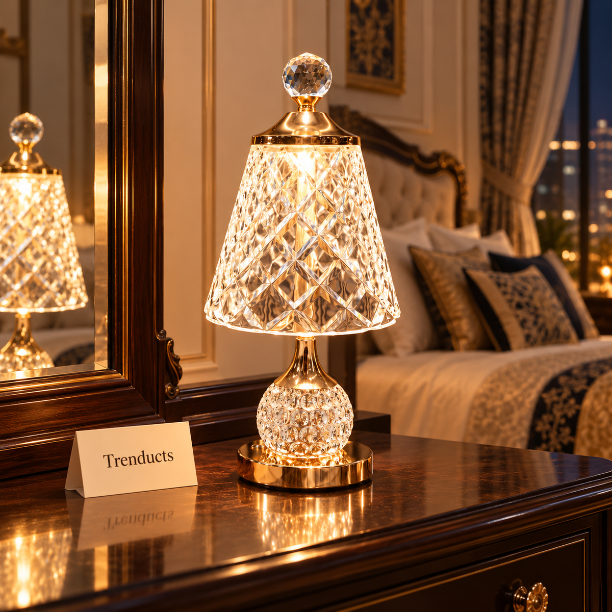 Crystal Lamp - Diamond Lattice Cone Shade Table Lamp