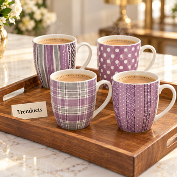Purple Ceramic Mug with hot chai on a breakfast table | Trenducts