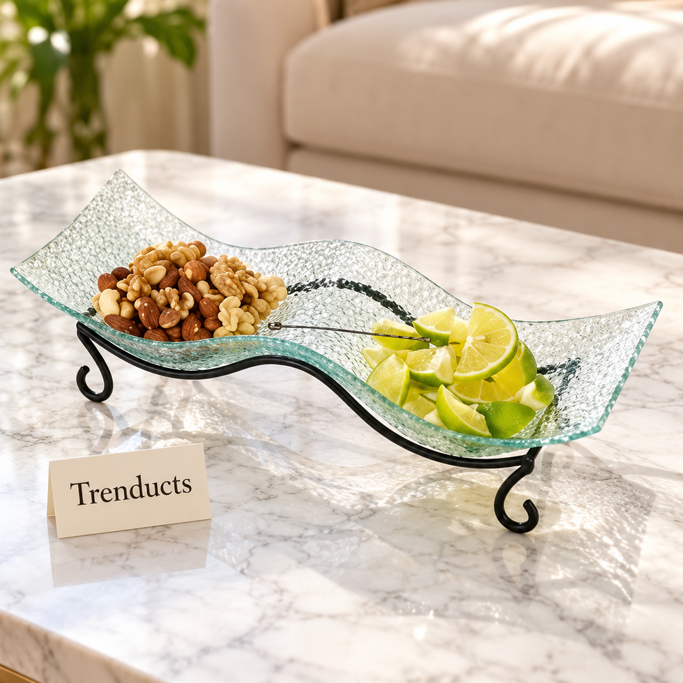 Danny Home Glass Serving Tray - Wave with Black Stand