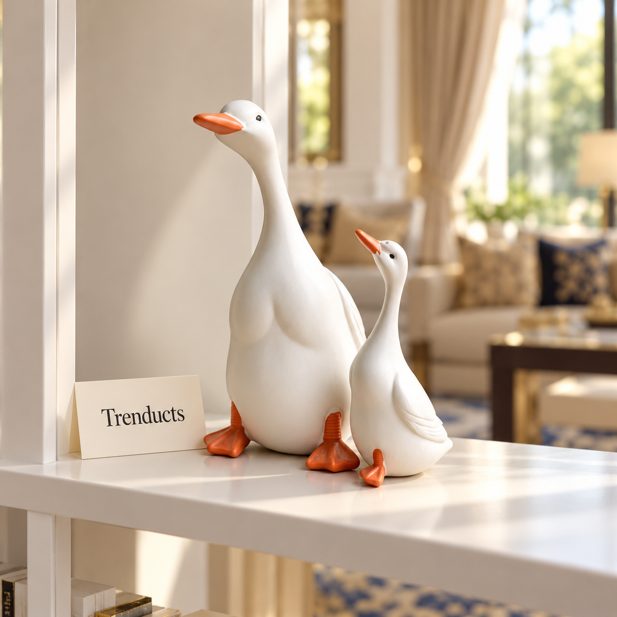 Cute White Duck Pair Decor - Tall & Small Duck Figurines