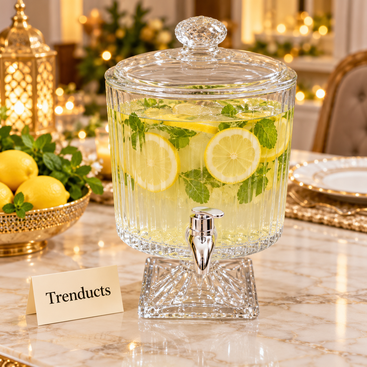 Brilliant Juice Dispenser with Tap - Ribbed Glass Stand