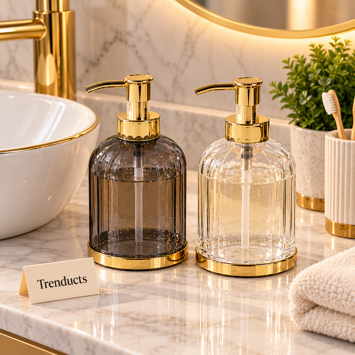 Soap Dispenser - Transparent and Smoky Bottle with Gold Pump (each)